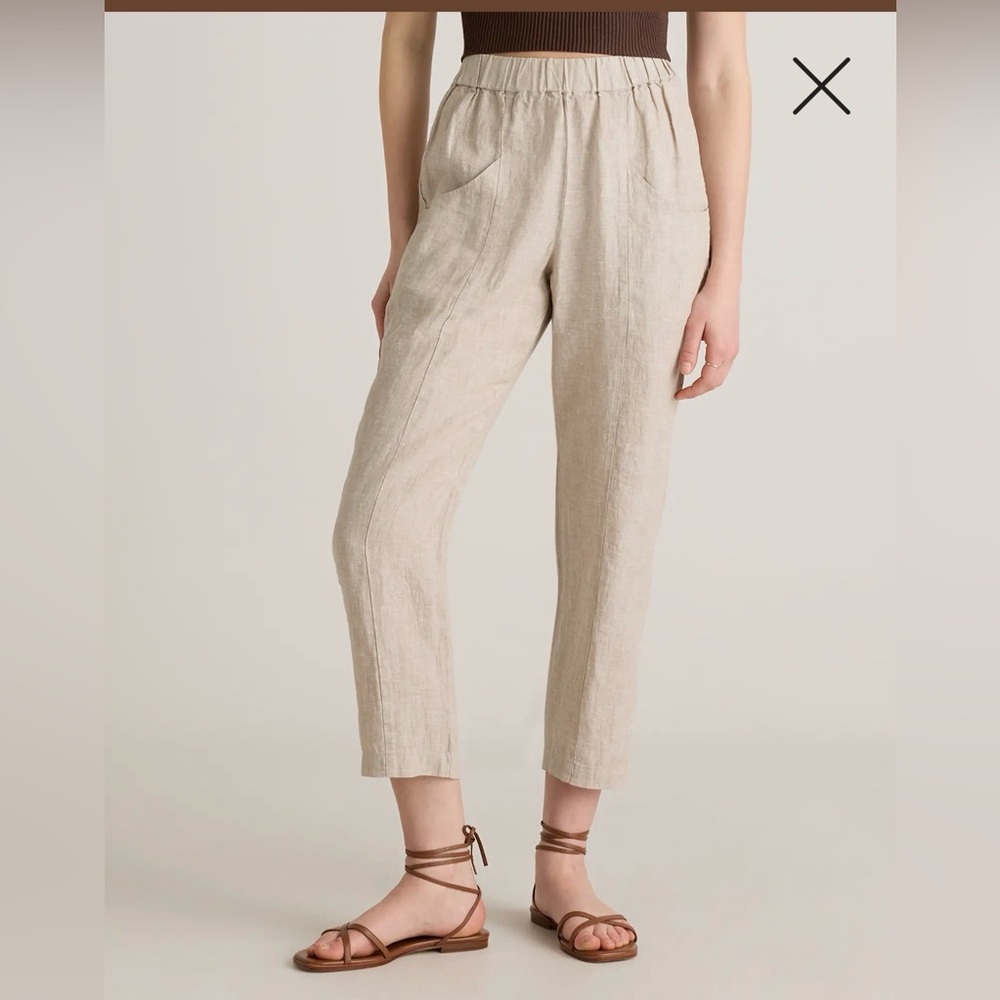 Quince Sand European Flax Linen Tapered Ankle Pant Sz Large Elastic Waist